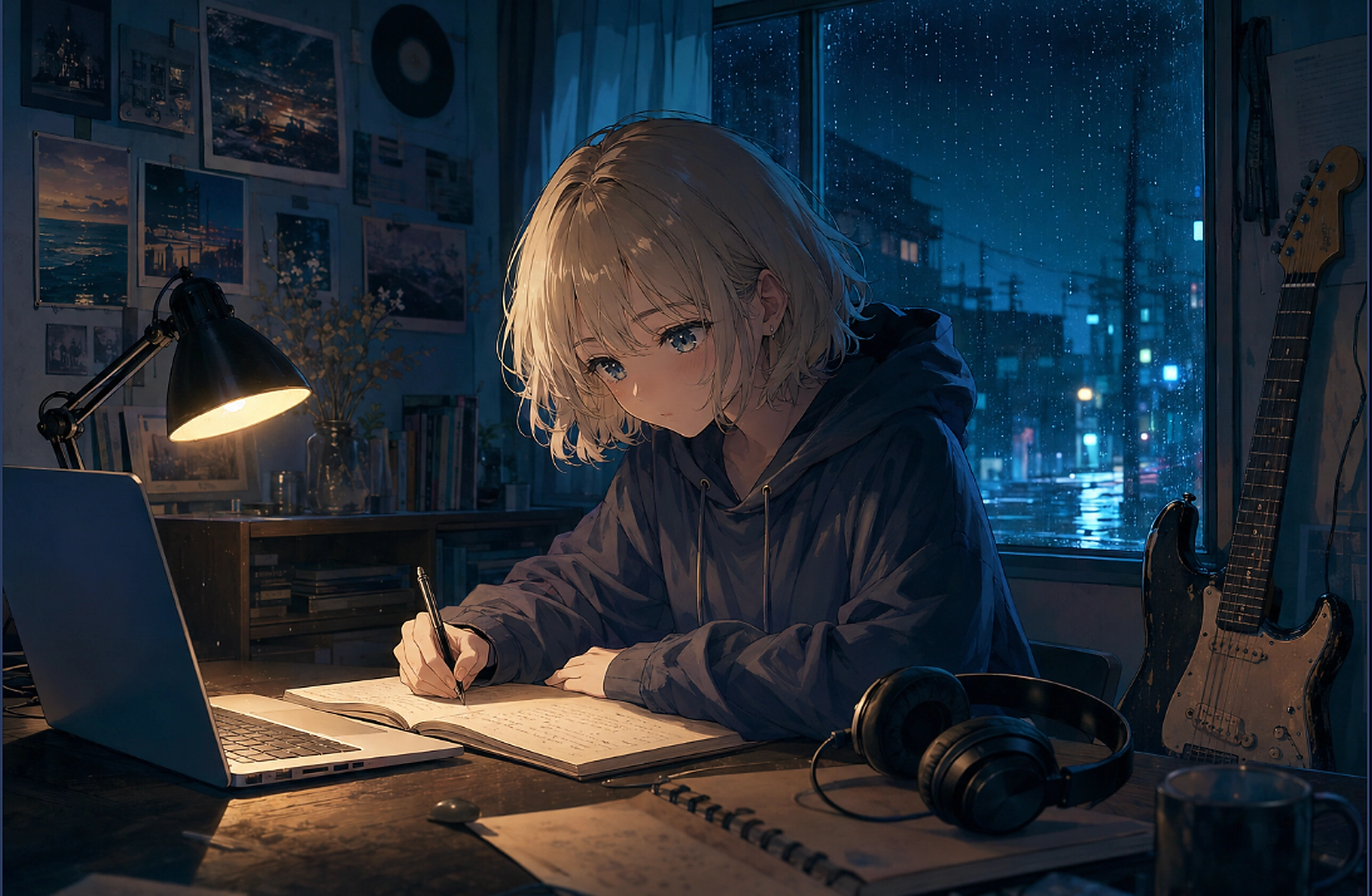 机で創作する月城ルナのイラスト