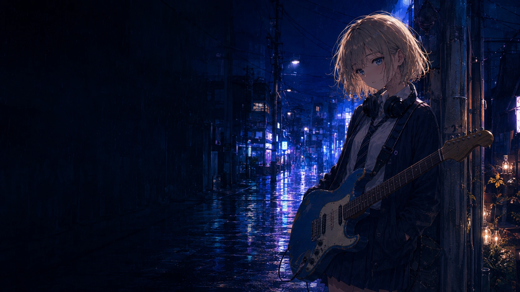 雨の夜の高円寺をギターと歩く月城ルナ